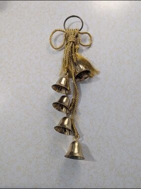 Brass Hanging Bells with Gold Tassel Accent